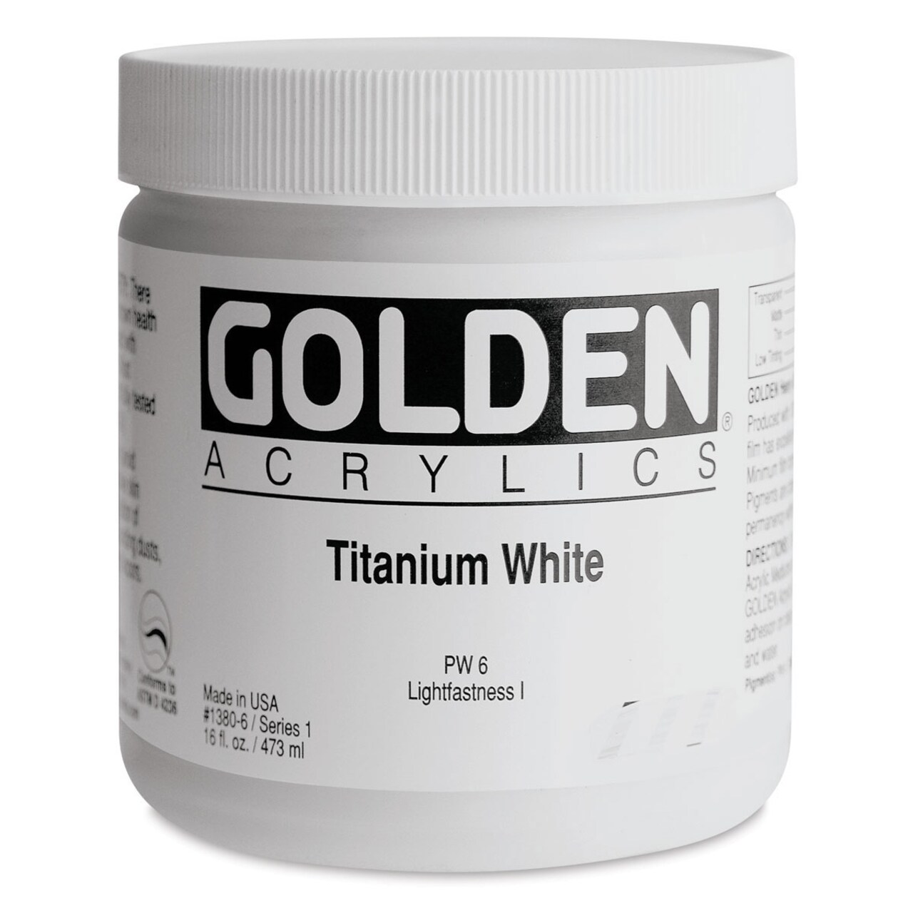 Golden Heavy Body Artist Acrylics - Titanium White, 16 oz Jar